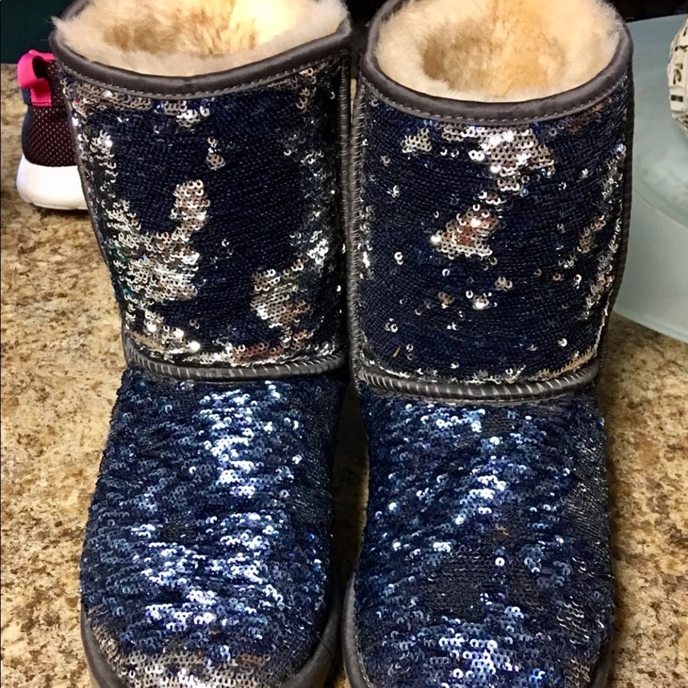 Blue and silver Uggs